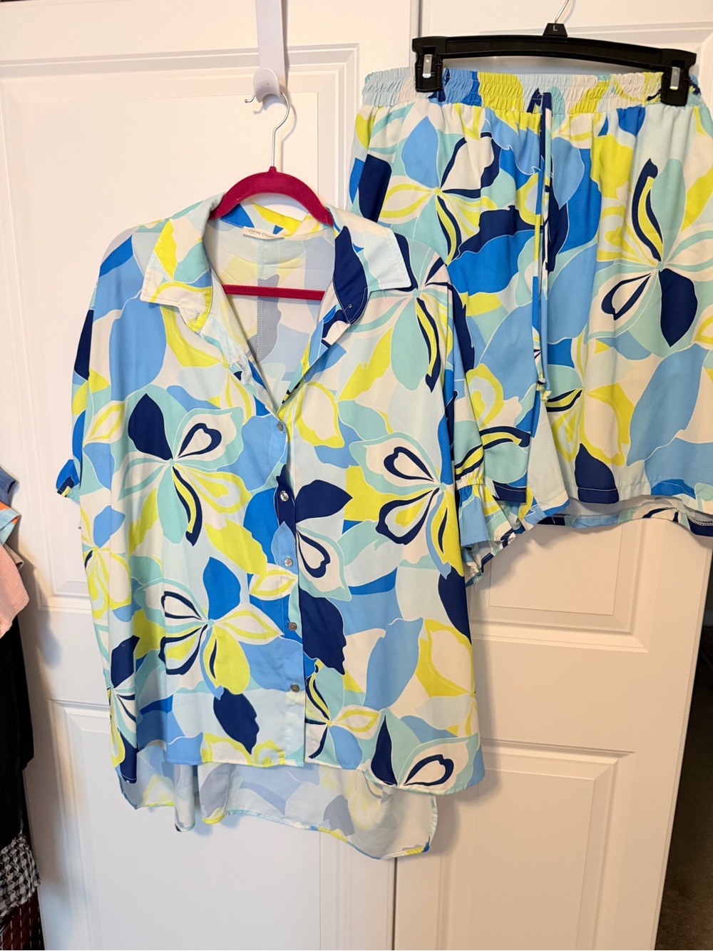 Unbranded Blue & Yellow Floral Button-Up Shirt and Shorts Set